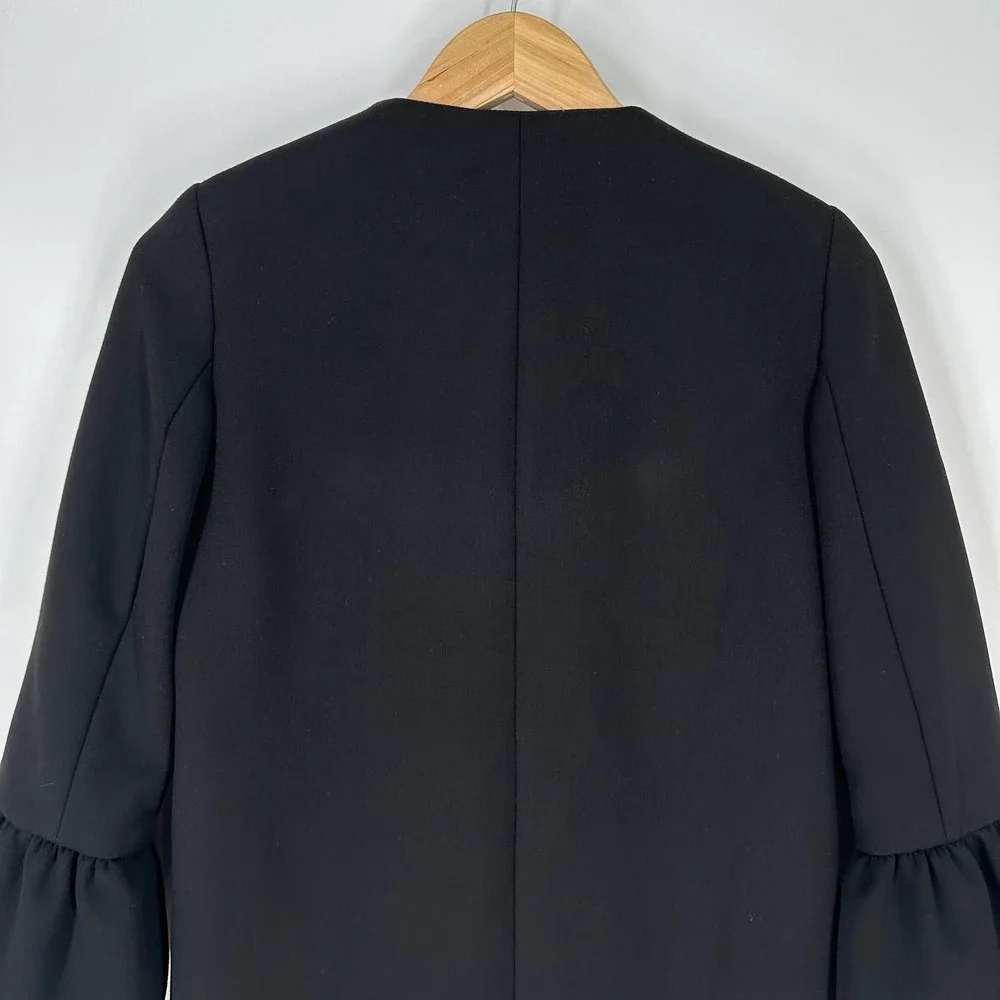ZARA Bell Sleeve Collarless Coat Long Black Jacket - Picture 9 of 12